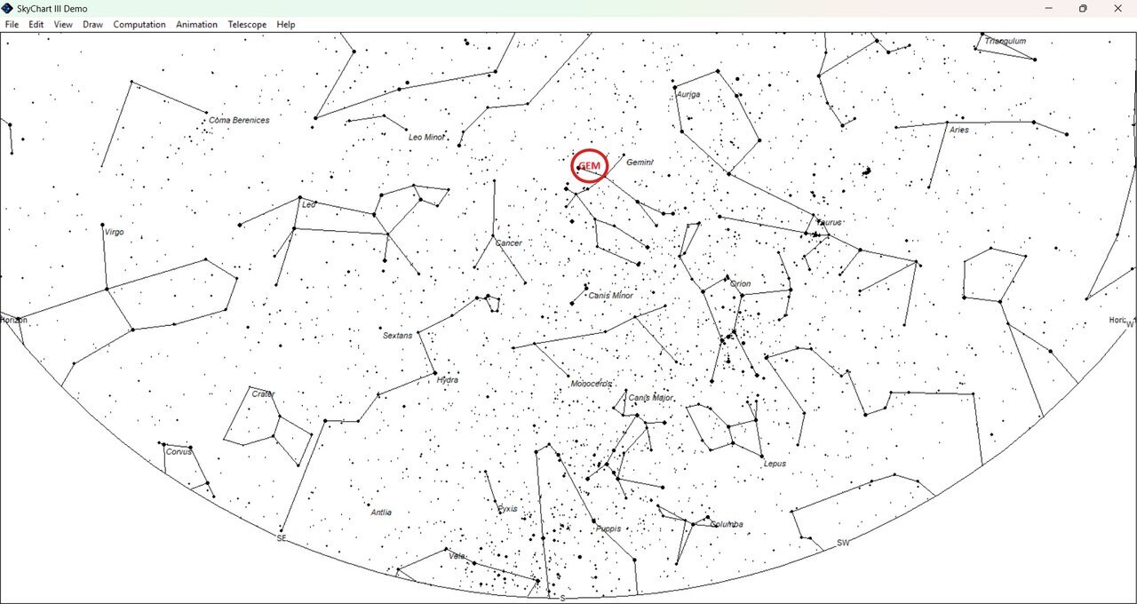 مکان کانون بارش شهابی جوزایی در آسمان ایران